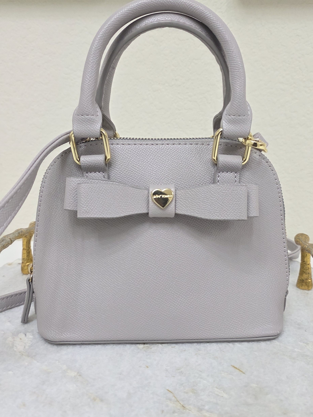 Betsey Johnson Lilac Gray Bow Heart Mini Satchel Crossbody